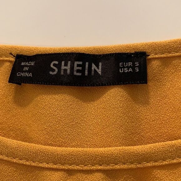SHEIN mustard yellow cut out detailing short sleeve blouse - Picture 4 of 8